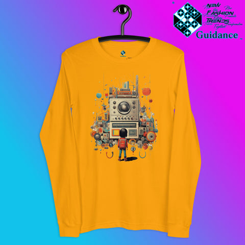 Radio Gaze Long Sleeve T-Shirt with Retro Robot Design by XGuidance Gold 5