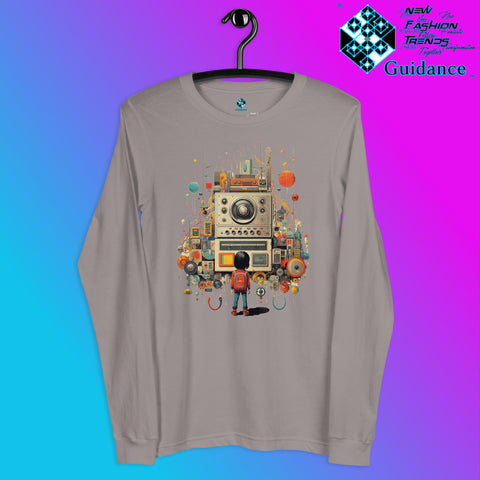 Radio Gaze Long Sleeve T-Shirt with Retro Robot Design by XGuidance Storm 7
