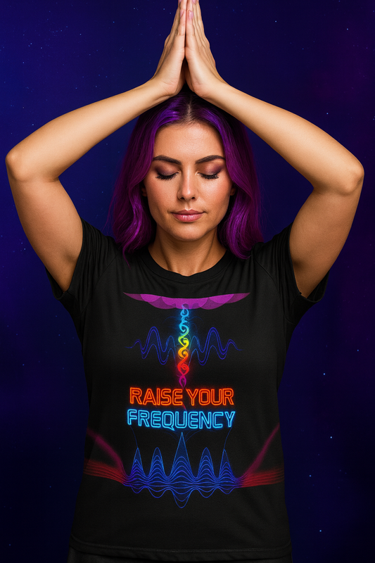 Raise Your Frequency Waveform T-Shirt, Neon Chakra T-Shirts by XGuidance XS 1
