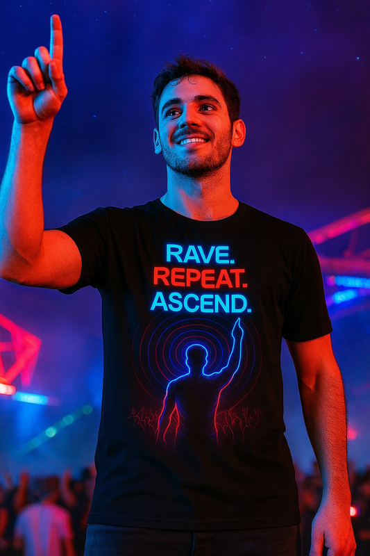Rave Repeat Ascend Crowd T-Shirt, Neon Festival T-Shirts by XGuidance XS 1