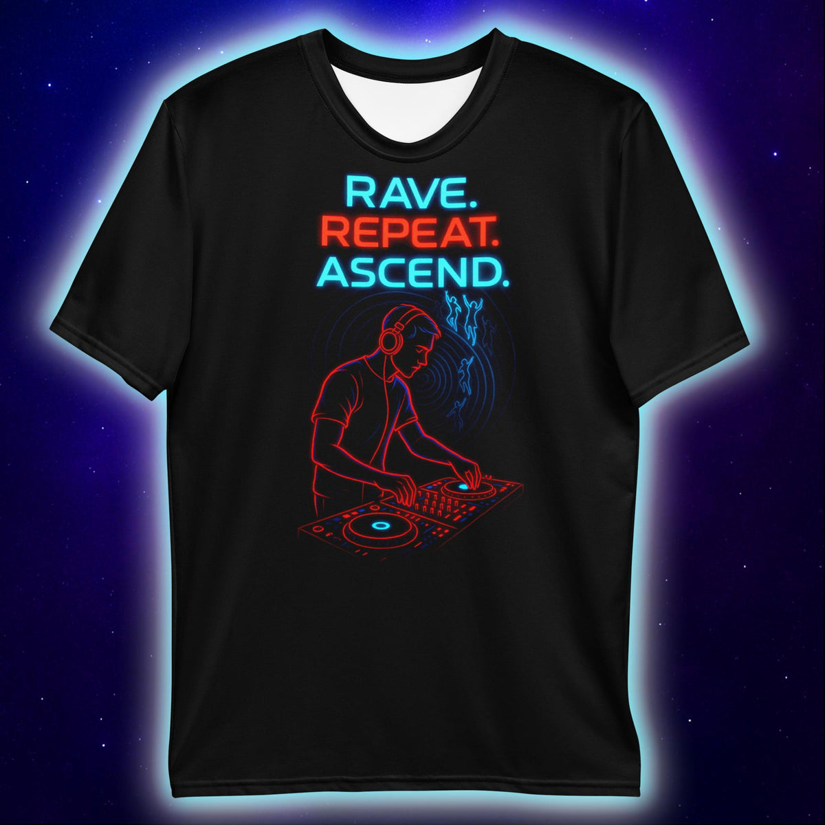 Rave Repeat Ascend DJ T-Shirt, Neon Festival T-Shirts by XGuidance XS 2
