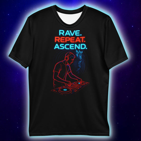 Rave Repeat Ascend DJ T-Shirt, Neon Festival T-Shirts by XGuidance XS 2
