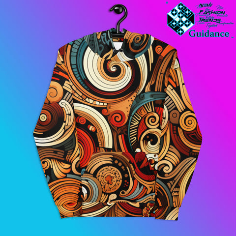 Retro Abstraction Hoodie with Colorful Swirl Design by XGuidance 2XS 1
