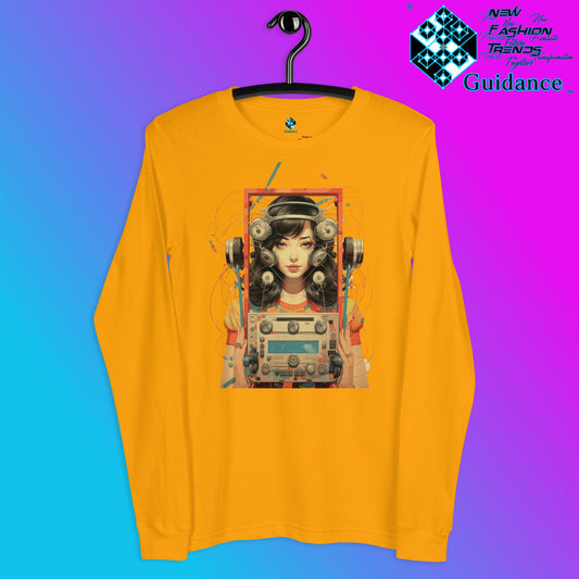 Retro Echo Long Sleeve T-Shirt with Vintage Portrait Design by XGuidance Gold 1