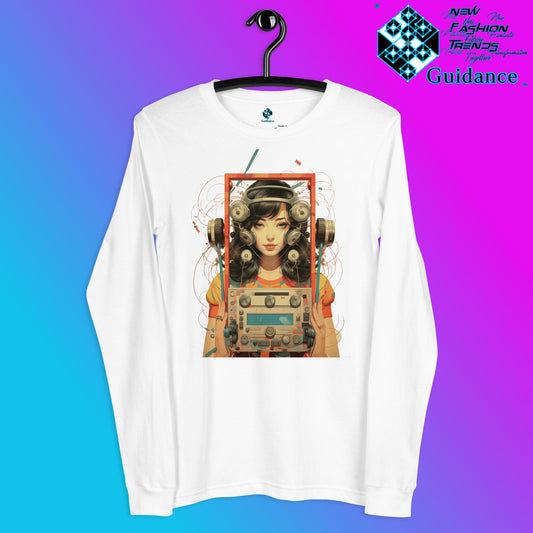 Retro Echo Long Sleeve T-Shirt with Vintage Portrait Design by XGuidance White 2