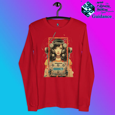 Retro Echo Long Sleeve T-Shirt with Vintage Portrait Design by XGuidance Red 3