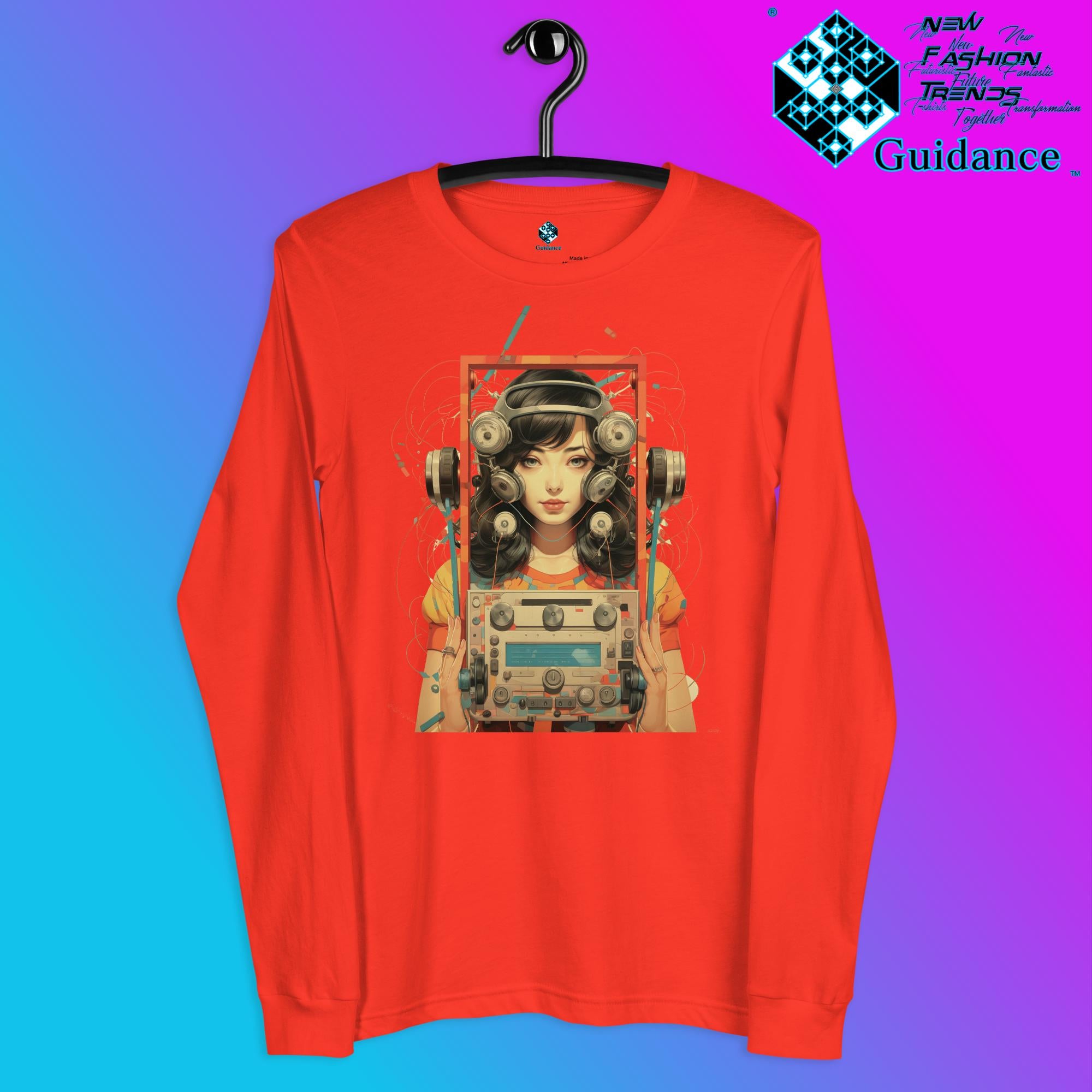 Retro Echo Long Sleeve T-Shirt with Vintage Portrait Design by XGuidance Poppy 6