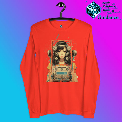 Retro Echo Long Sleeve T-Shirt with Vintage Portrait Design by XGuidance Poppy 6