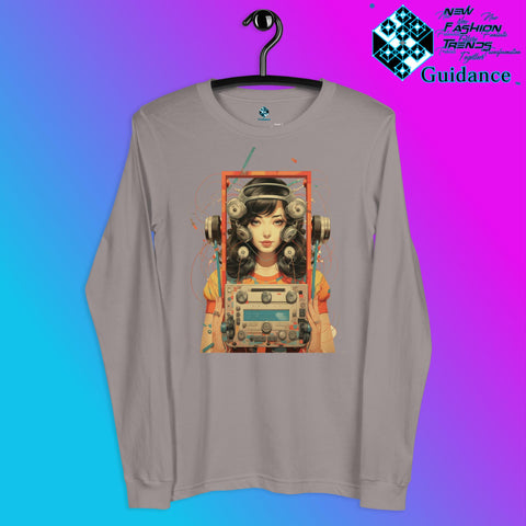 Retro Echo Long Sleeve T-Shirt with Vintage Portrait Design by XGuidance Storm 7