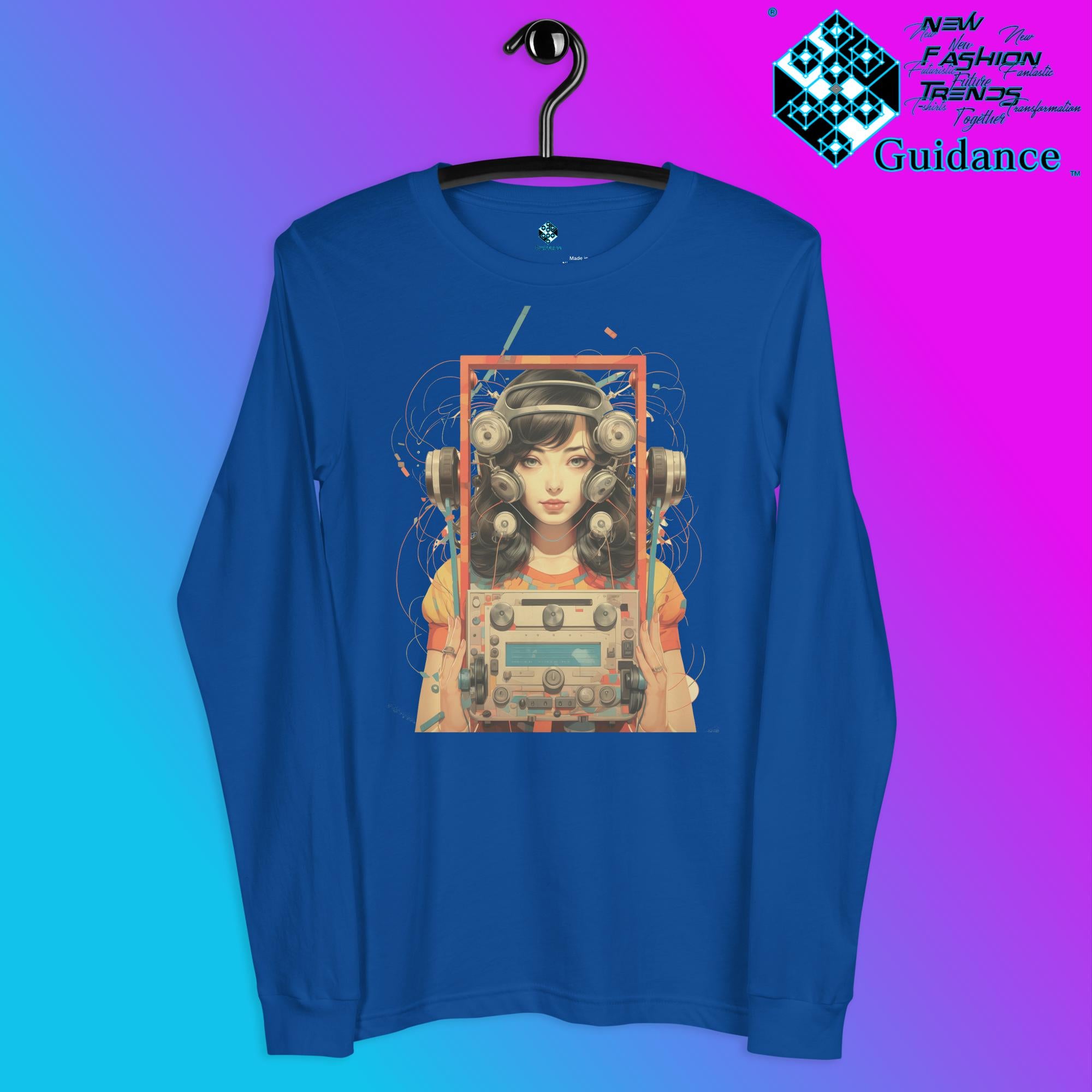 Retro Echo Long Sleeve T-Shirt with Vintage Portrait Design by XGuidance True Royal 9