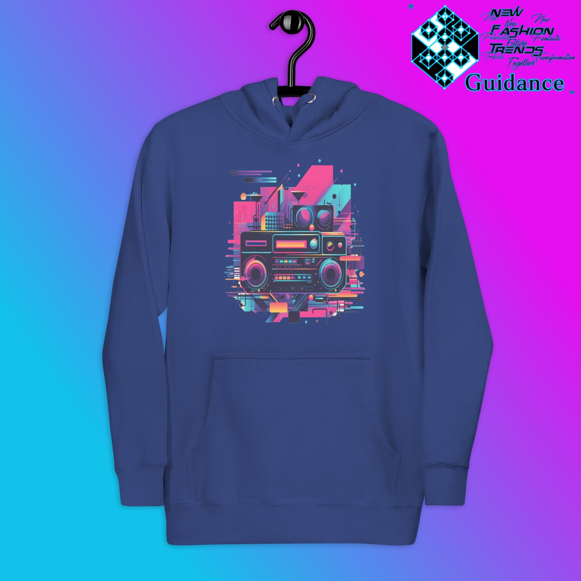 Retro Harmony Hoodie with Colorful Boombox Design by XGuidance Team Royal 10