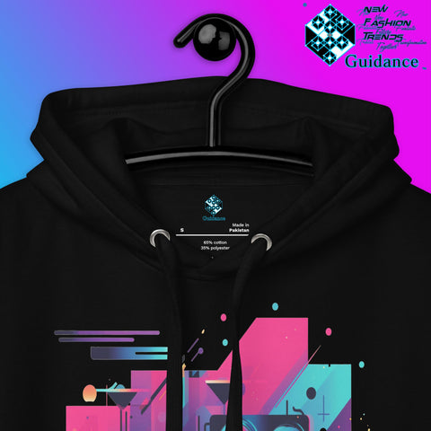 Retro Harmony Hoodie with Colorful Boombox Design by XGuidance Black 16