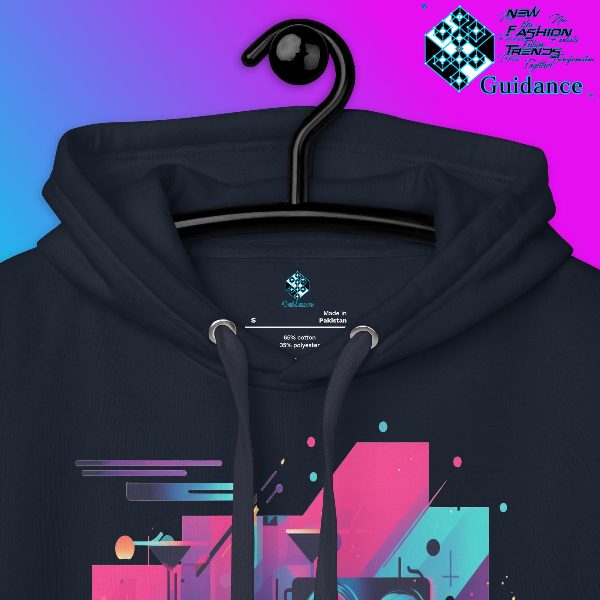 Retro Harmony Hoodie with Colorful Boombox Design by XGuidance Black 19