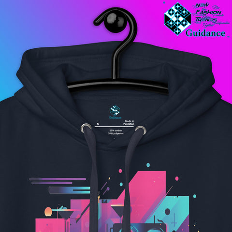 Retro Harmony Hoodie with Colorful Boombox Design by XGuidance Black 19