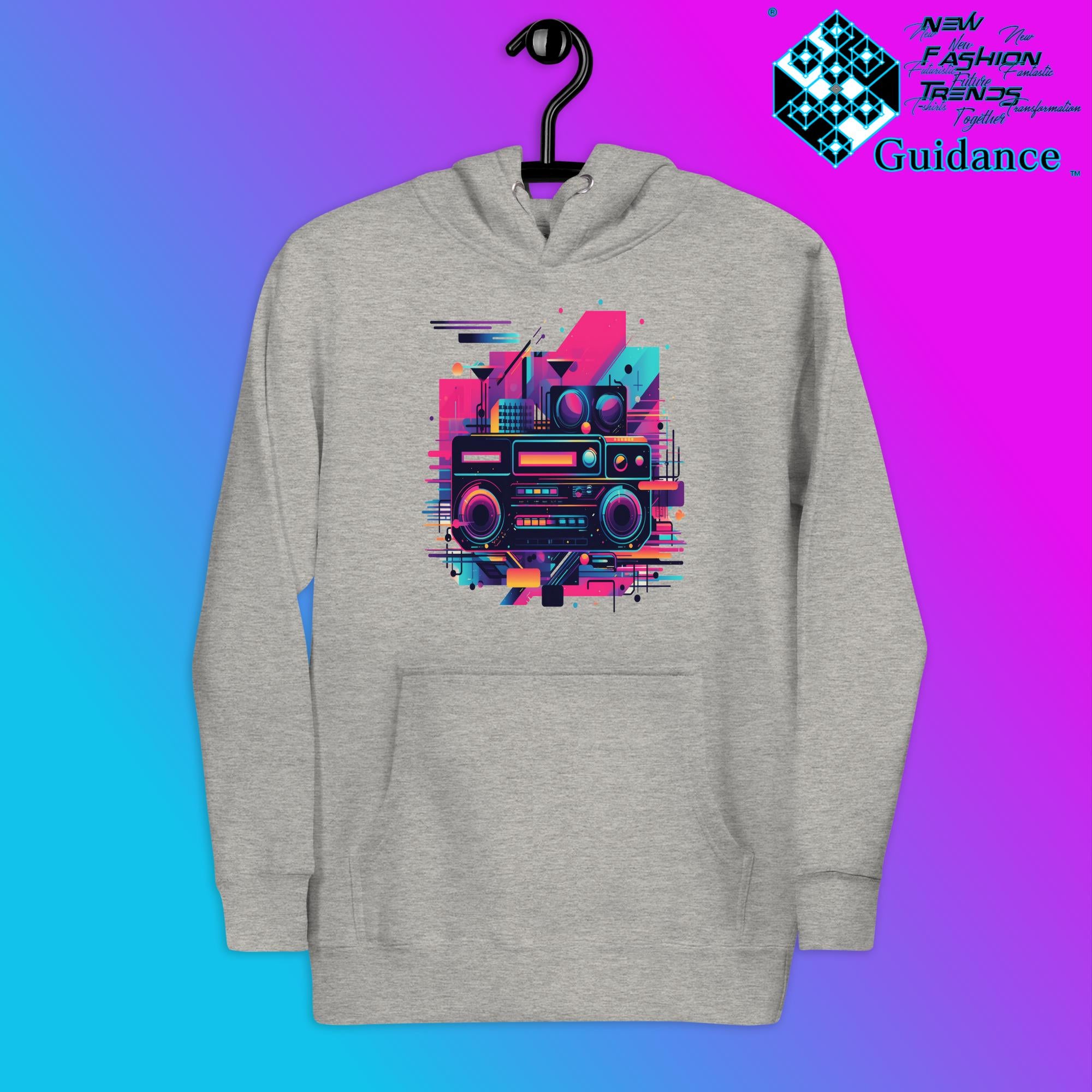 Retro Harmony Hoodie with Colorful Boombox Design by XGuidance Carbon Grey 4