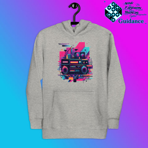 Retro Harmony Hoodie with Colorful Boombox Design by XGuidance Carbon Grey 4