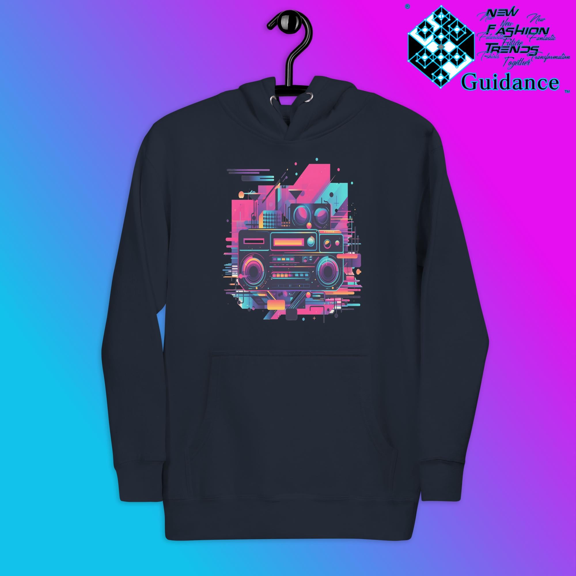 Retro Harmony Hoodie with Colorful Boombox Design by XGuidance Navy Blazer 7