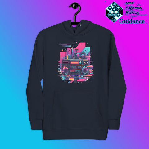 Retro Harmony Hoodie with Colorful Boombox Design by XGuidance Navy Blazer 7