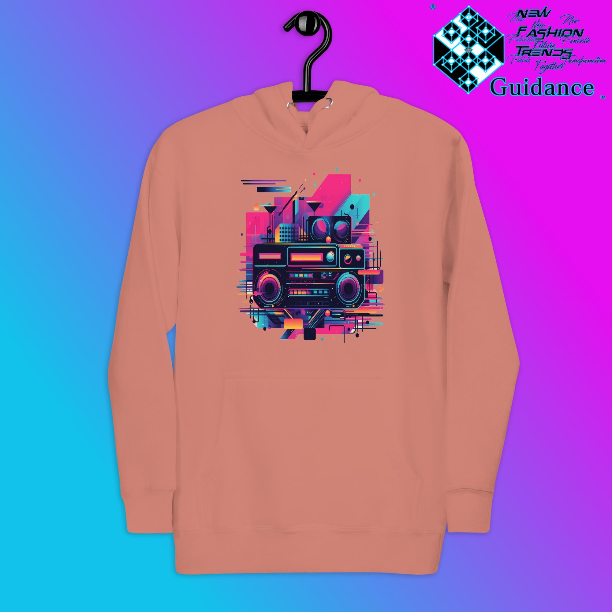 Retro Harmony Hoodie with Colorful Boombox Design by XGuidance Dusty Rose 8