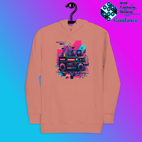 Retro Harmony Hoodie with Colorful Boombox Design by XGuidance Dusty Rose 8