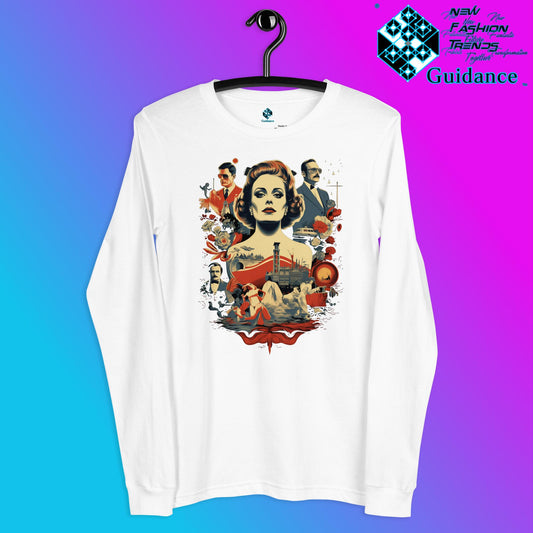Retro Rendition Long Sleeve T-Shirt – Vintage Portrait Art by XGuidance White 2