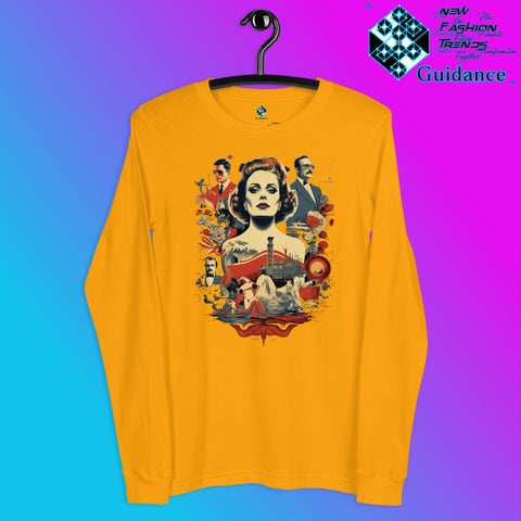 Retro Rendition Long Sleeve T-Shirt – Vintage Portrait Art by XGuidance Gold 5