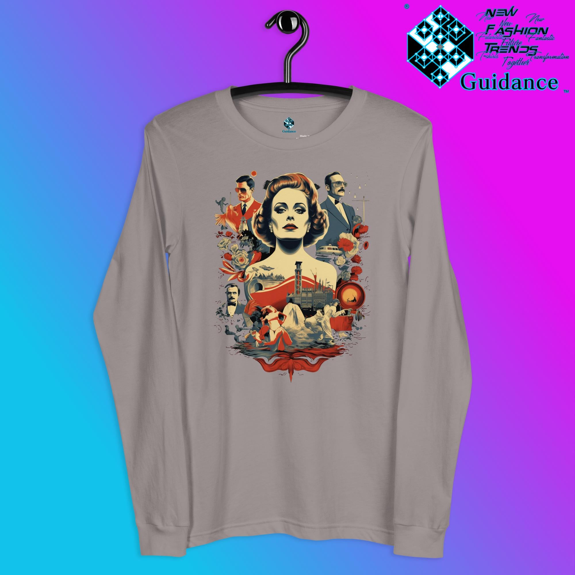 Retro Rendition Long Sleeve T-Shirt – Vintage Portrait Art by XGuidance Storm 7