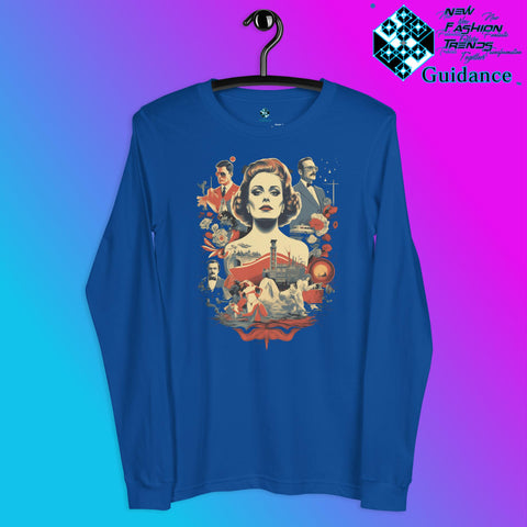 Retro Rendition Long Sleeve T-Shirt – Vintage Portrait Art by XGuidance True Royal 9