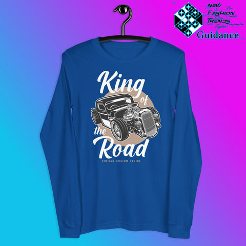 Road Monarch Long Sleeve T-Shirt with Motorcycle Design by XGuidance True Royal 10