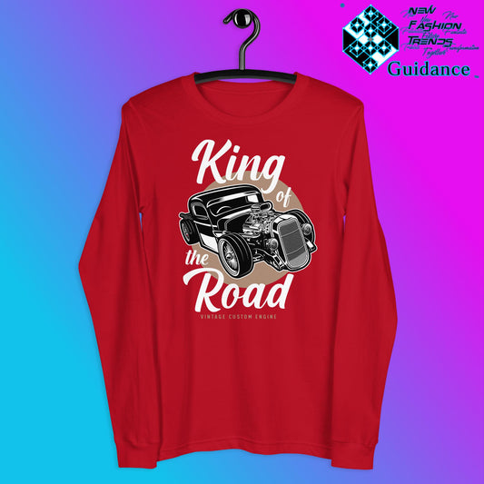 Road Monarch Long Sleeve T-Shirt with Motorcycle Design by XGuidance Red 1