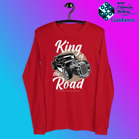 Road Monarch Long Sleeve T-Shirt with Motorcycle Design by XGuidance Red 1