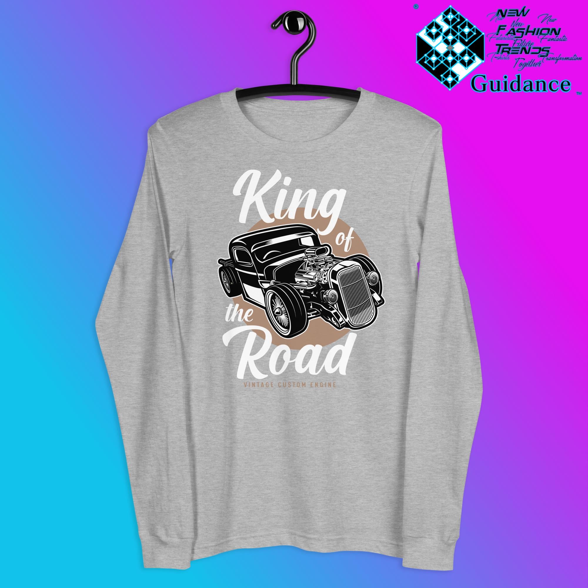 Road Monarch Long Sleeve T-Shirt with Motorcycle Design by XGuidance Athletic Heather 3