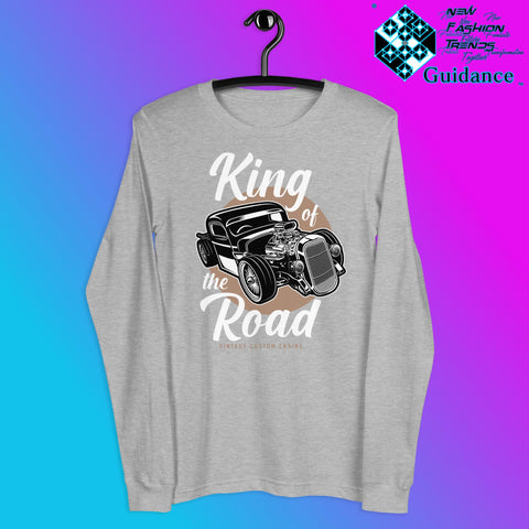 Road Monarch Long Sleeve T-Shirt with Motorcycle Design by XGuidance Athletic Heather 3
