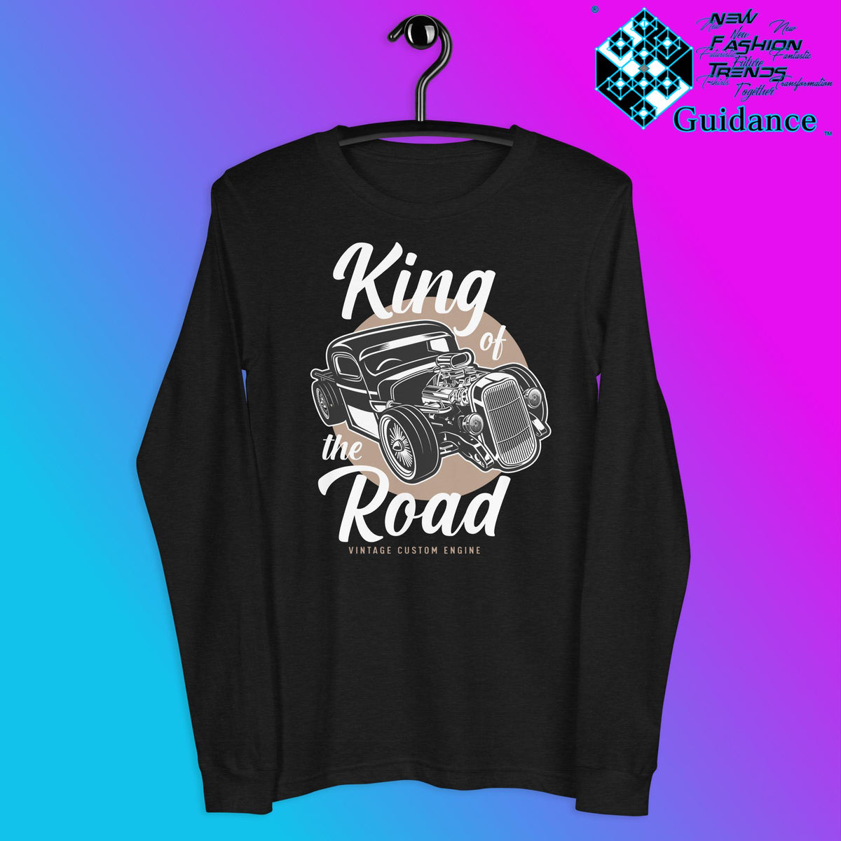 Road Monarch Long Sleeve T-Shirt with Motorcycle Design by XGuidance Black Heather 5