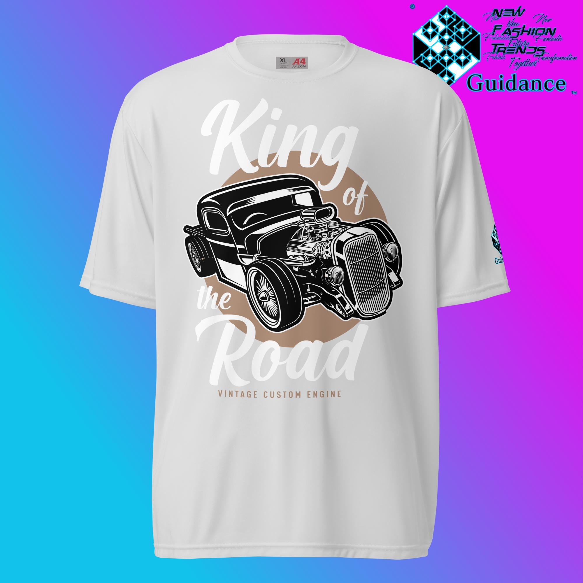 Road Monarch T-Shirt with Vintage Car Engine Design by XGuidance Silver 10