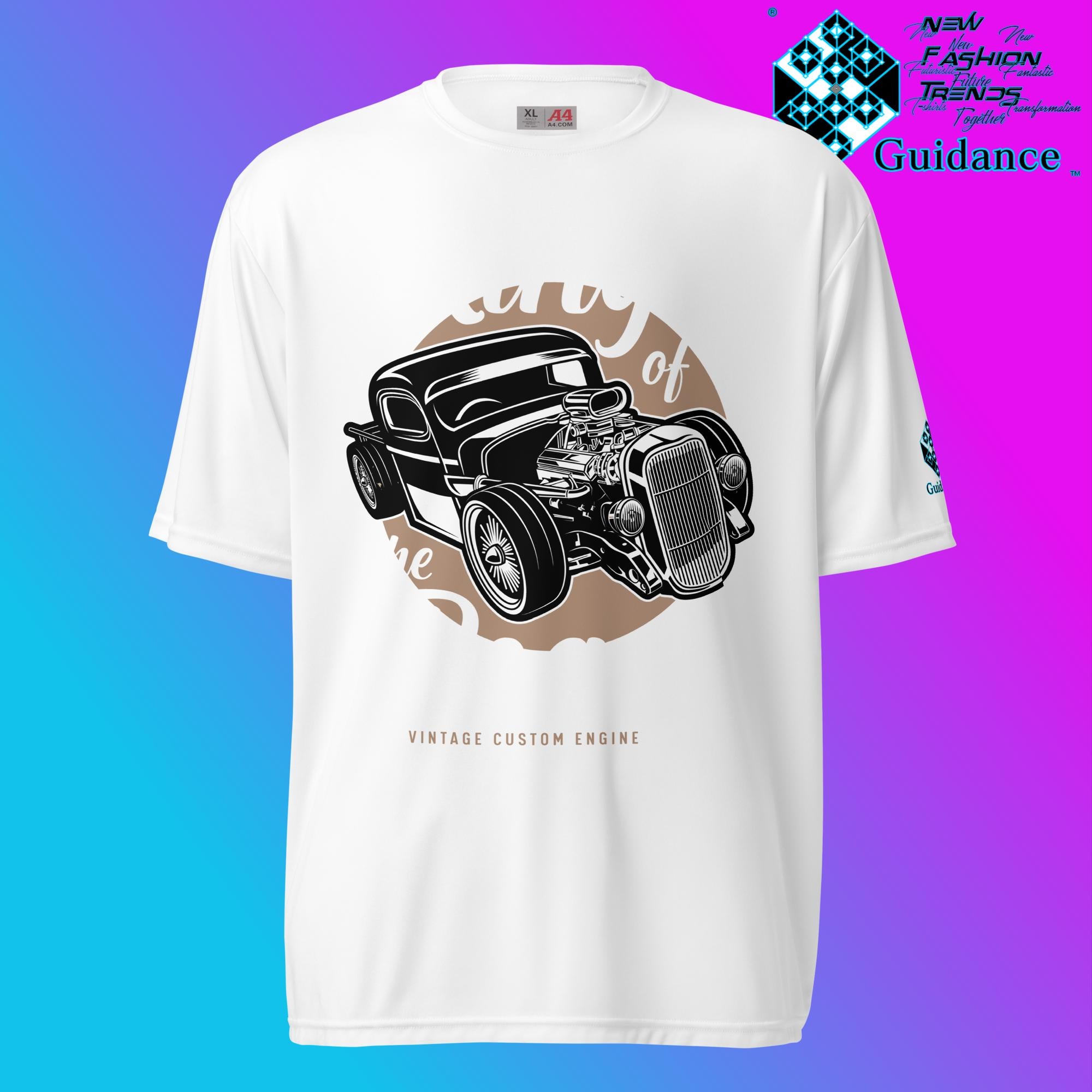 Road Monarch T-Shirt with Vintage Car Engine Design by XGuidance White 11