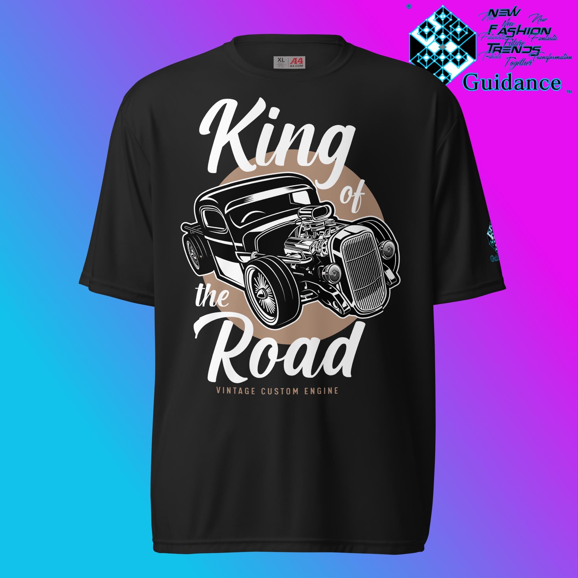 Road Monarch T-Shirt with Vintage Car Engine Design by XGuidance Black 2