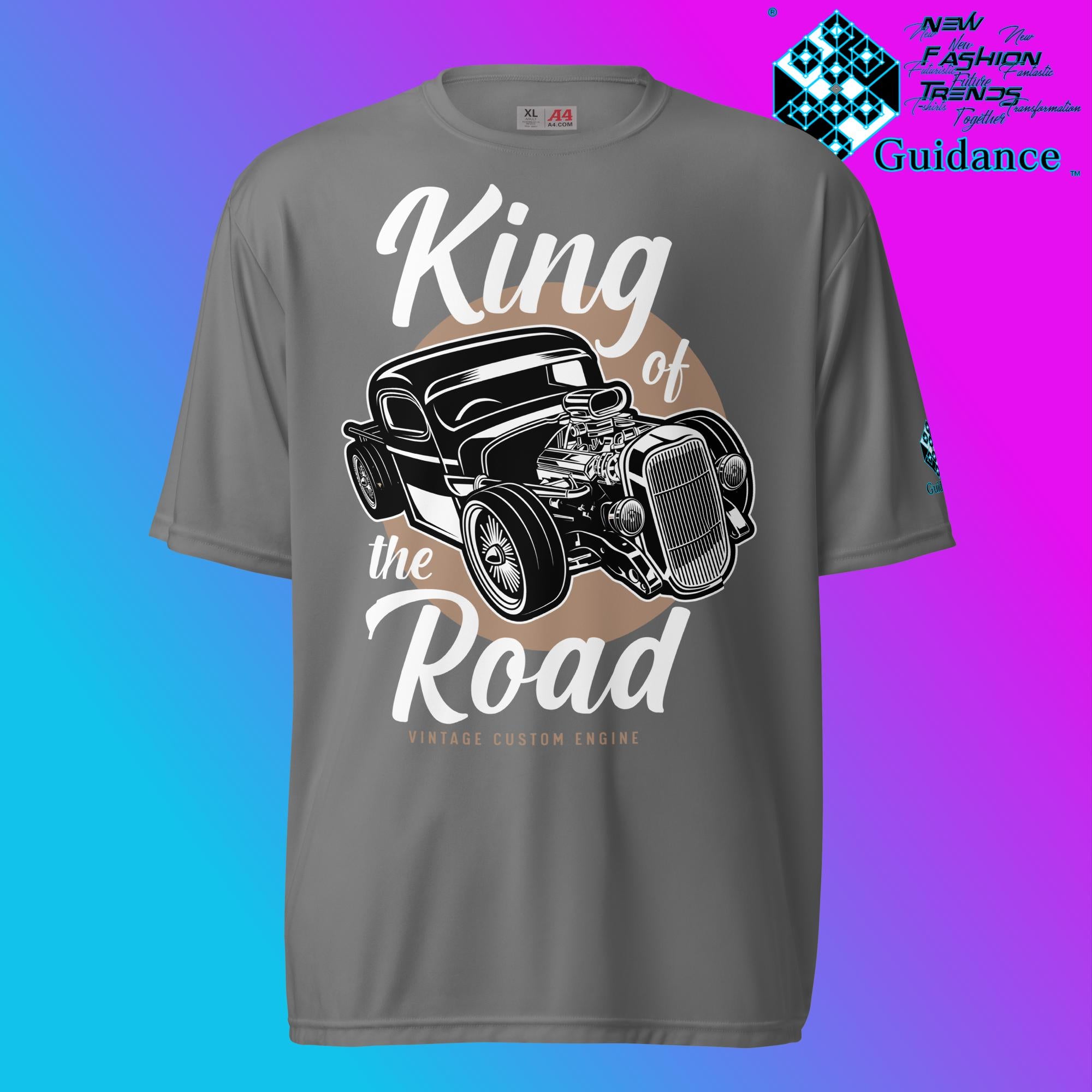 Road Monarch T-Shirt with Vintage Car Engine Design by XGuidance Graphite 3