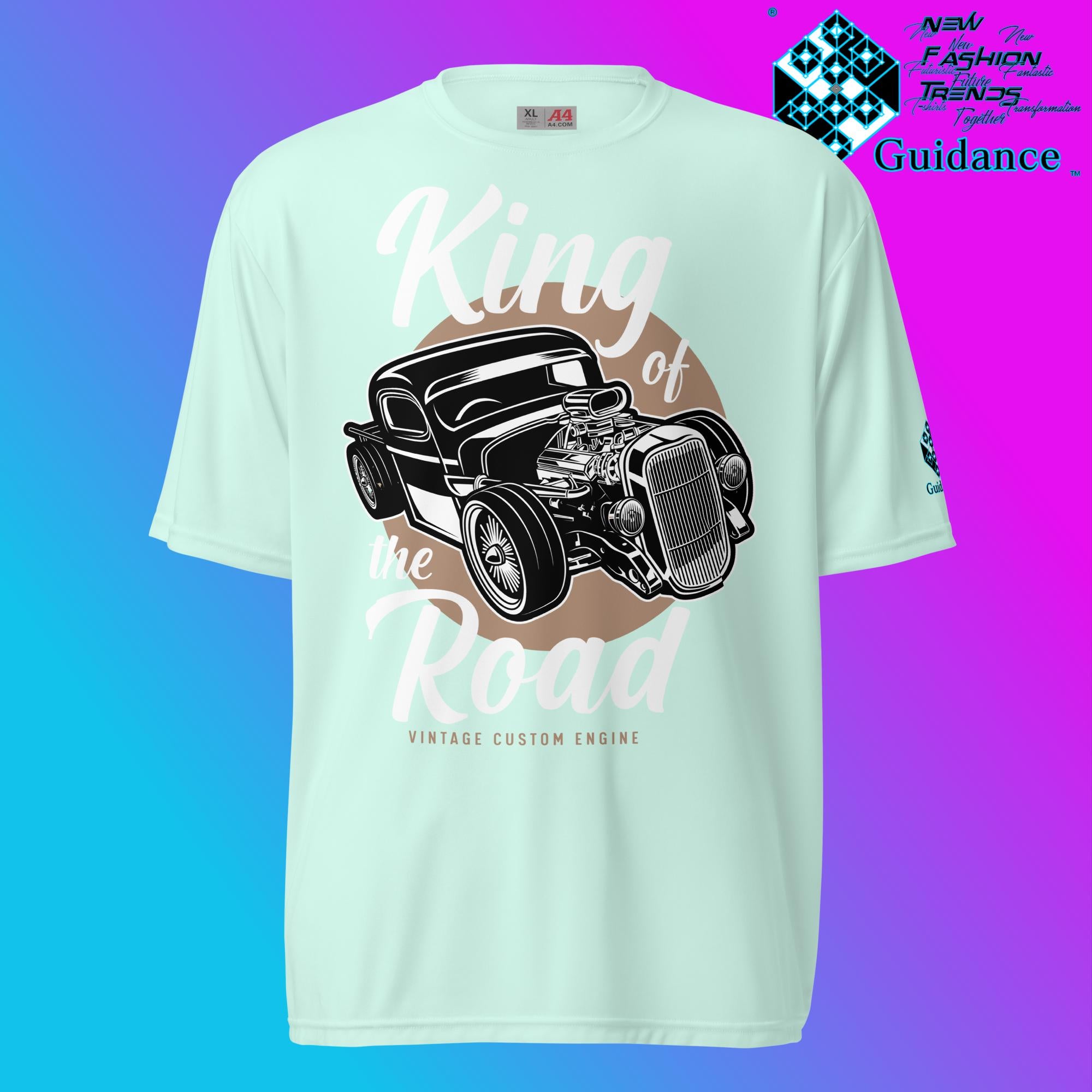 Road Monarch T-Shirt with Vintage Car Engine Design by XGuidance Pastel Mint 5