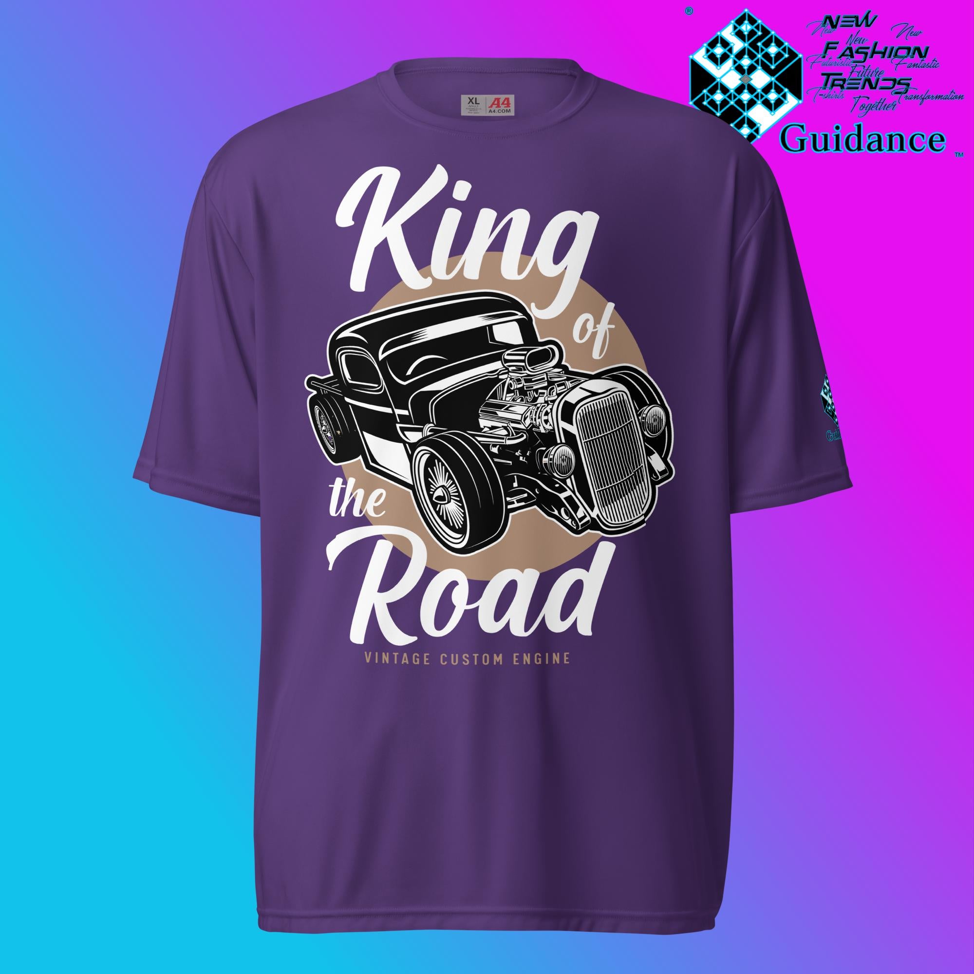 Road Monarch T-Shirt with Vintage Car Engine Design by XGuidance Purple 6