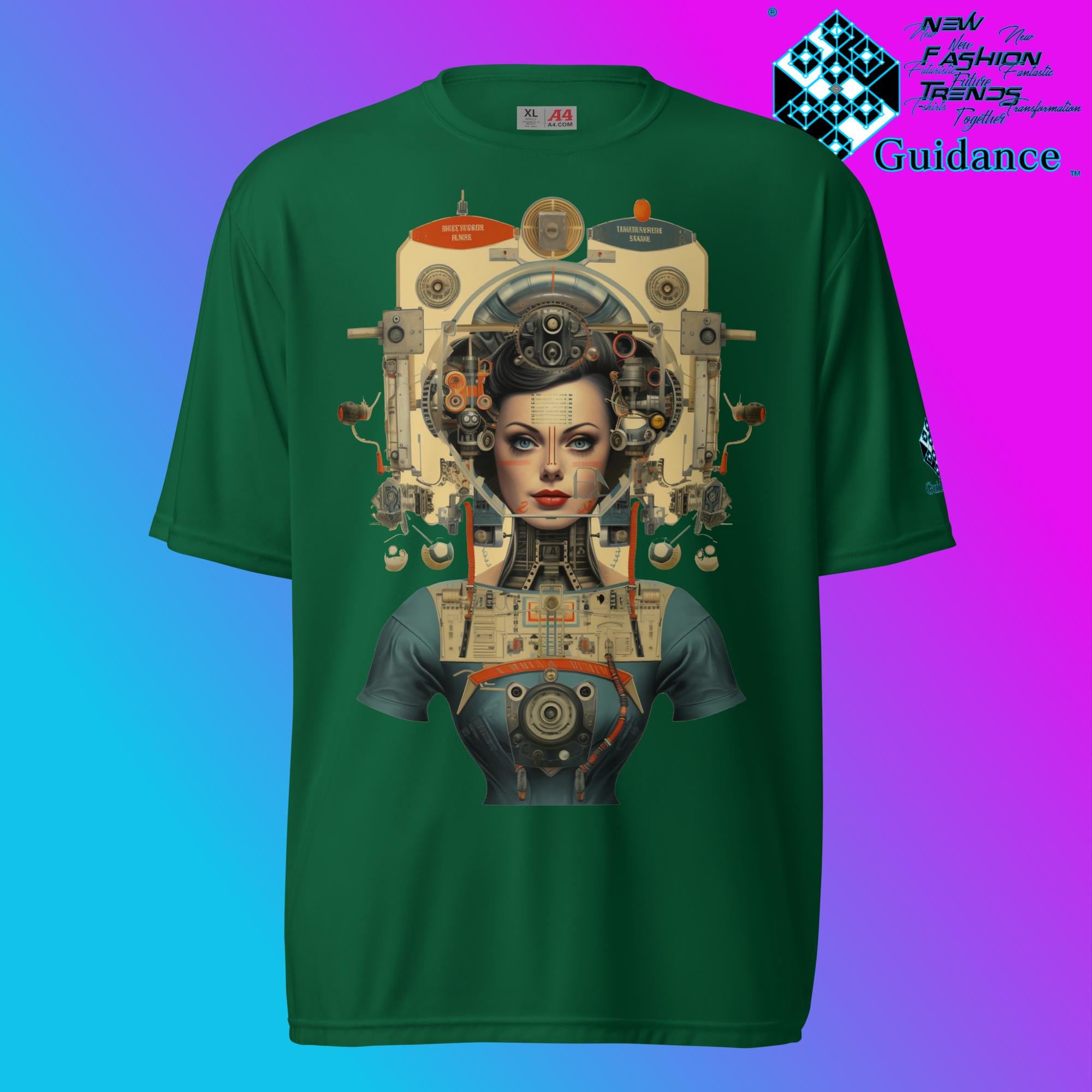 Robo Femme Cyberpunk Retro T Shirt by XGuidance Forest Green 3