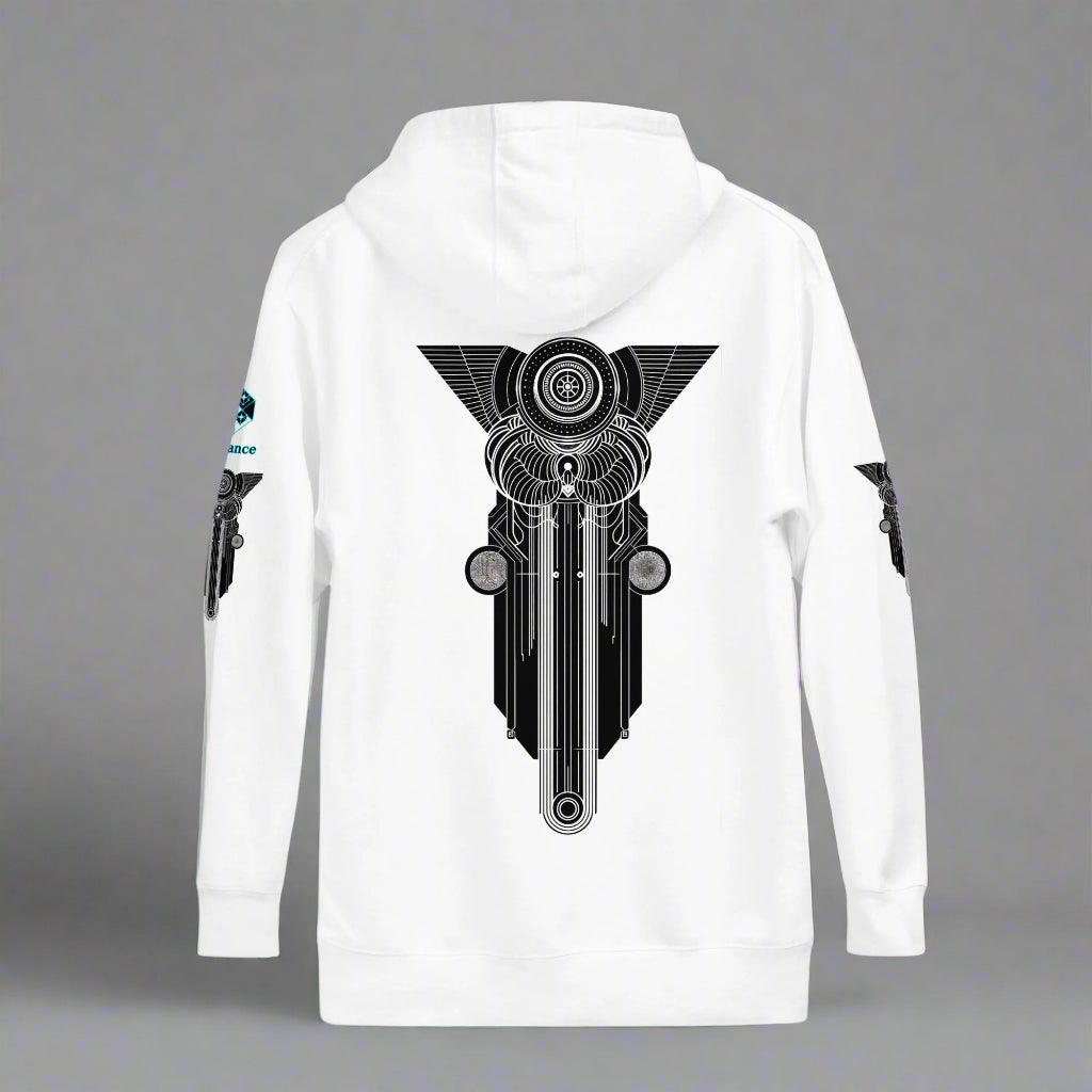 Sacred Geometry Resonance Hoodie – Geometric Symbolism by XGuidance White 1