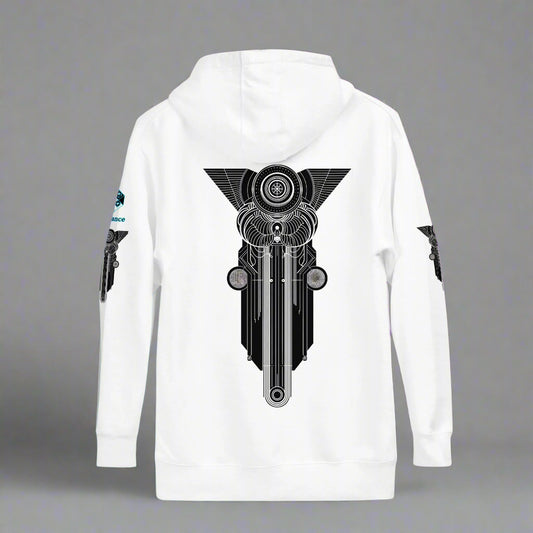 Sacred Geometry Resonance Hoodie – Geometric Symbolism by XGuidance White 1