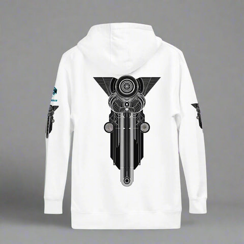 Sacred Geometry Resonance Hoodie – Geometric Symbolism by XGuidance White 1
