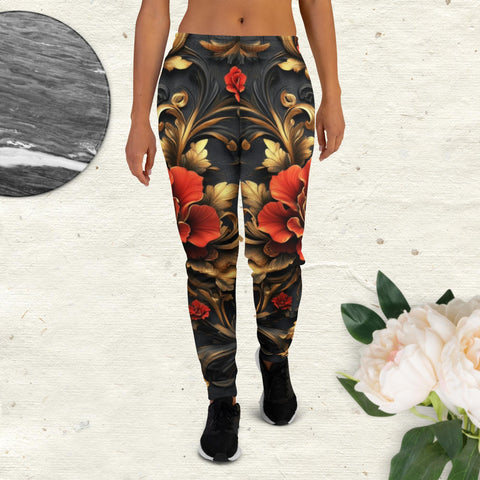 Scarlet Elegance Joggers – Red Rose & Gold Luxe Pants by XGuidance XS 1