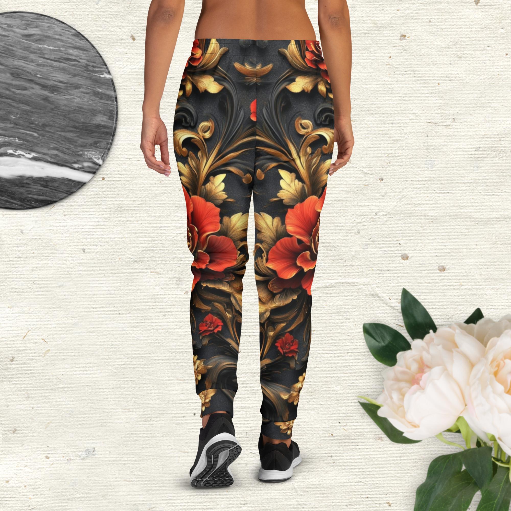 Scarlet Elegance Joggers – Red Rose & Gold Luxe Pants by XGuidance XS 2