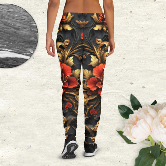 Scarlet Elegance Joggers – Red Rose & Gold Luxe Pants by XGuidance XS 2
