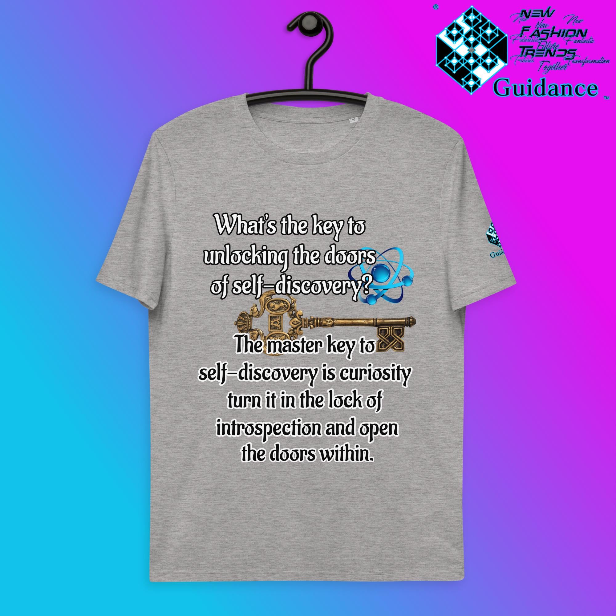 Self Discovery T-Shirt with Curiosity Quote by XGuidance Heather Grey 3