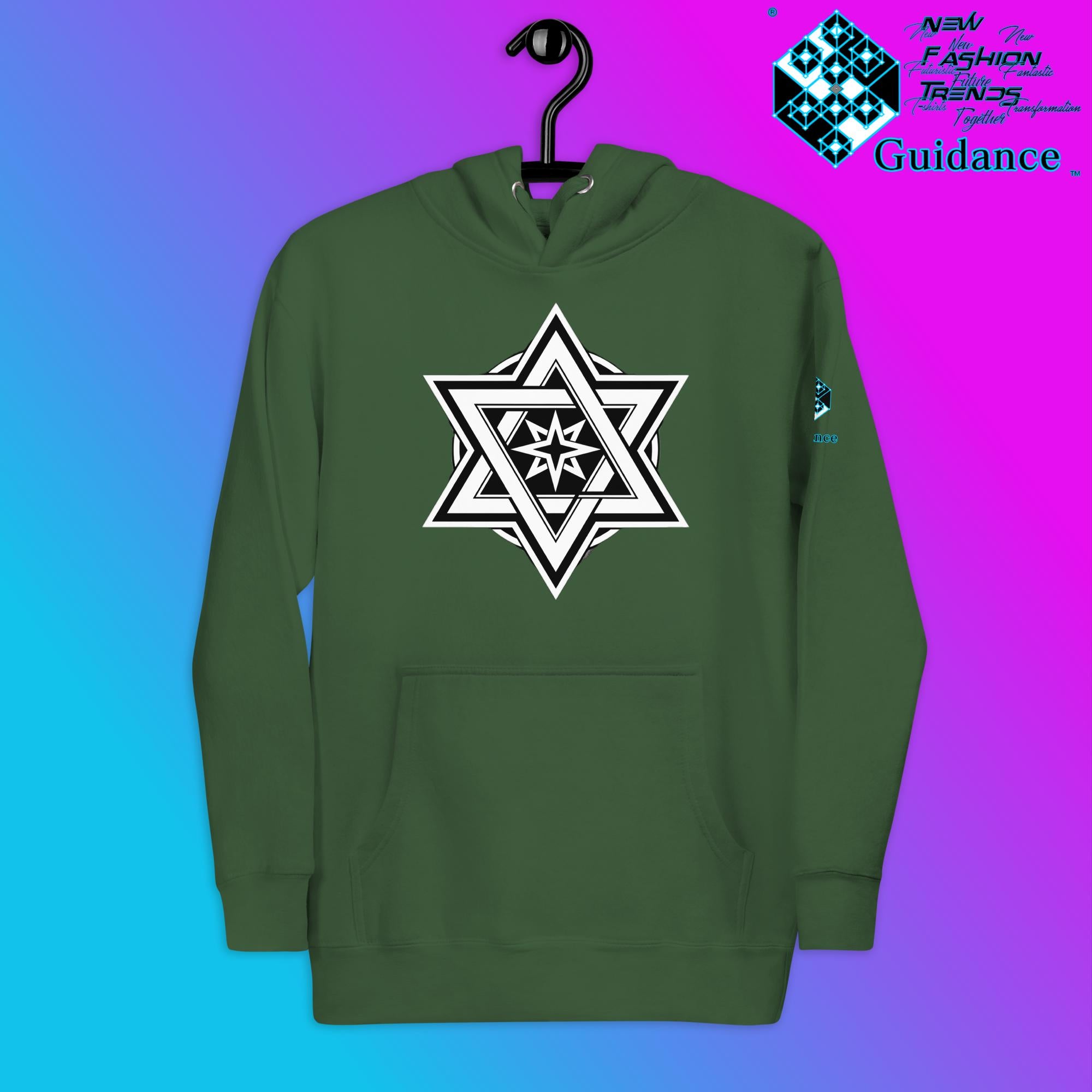 Stellar Convergence Hoodie – Sacred Star Symbol Design by XGuidance Forest Green 12