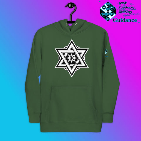 Stellar Convergence Hoodie – Sacred Star Symbol Design by XGuidance Forest Green 12
